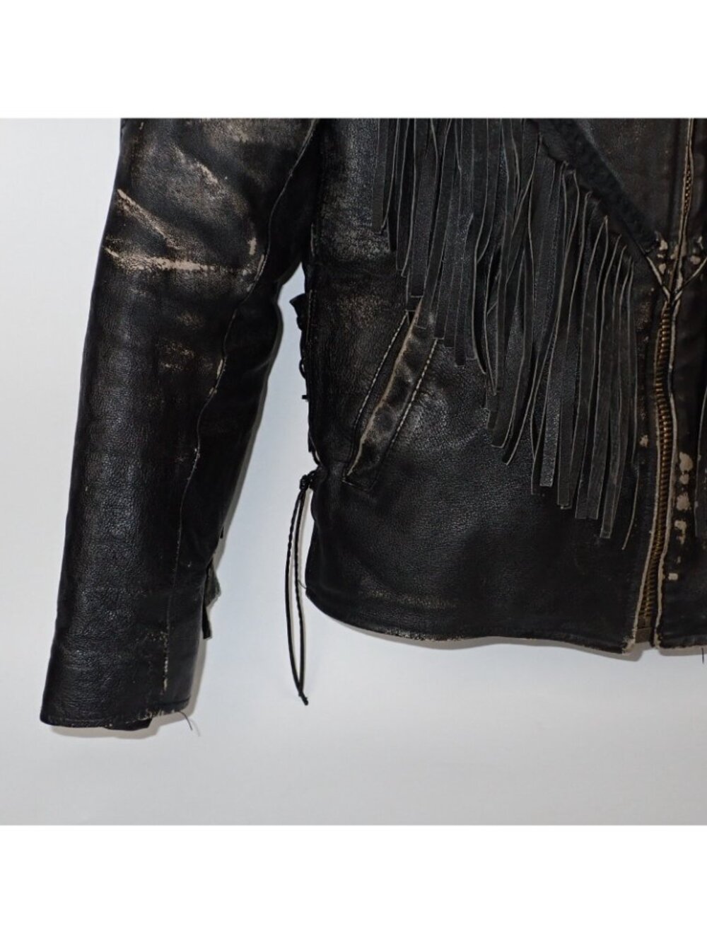 Diamond Plate Womens Black Leather Fringe Removable Liner Biker Western Jacket M - Picture 2 of 8